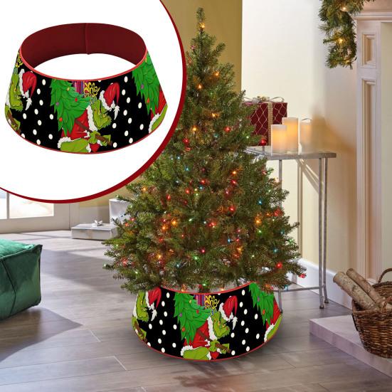 Christmas Tree Collar 22 Inch Green Elf Xmas Tree Base Stand Cover Fabric Tree Ring for Farmhouse Holiday Party Decor