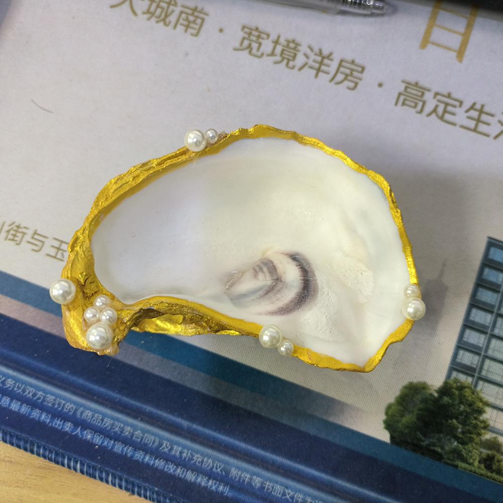 Coastal Oyster Shell Candle Holder with Pearl Elegant Gold Rimmed Oyster Nautical Handmade Oyster Shell Candlestick (Gold,L)
