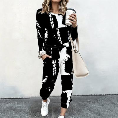 Female Oversized Long Sleeve Top And Elastic Waist Trousers Two Piece Outfit For Daily Leisure Activities
