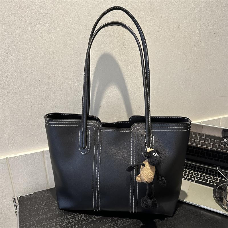 Korean Style Minimalist Bucket Bag Women Faux Leather Tote Shoulder Handbag Large Capacity Commuter Purse