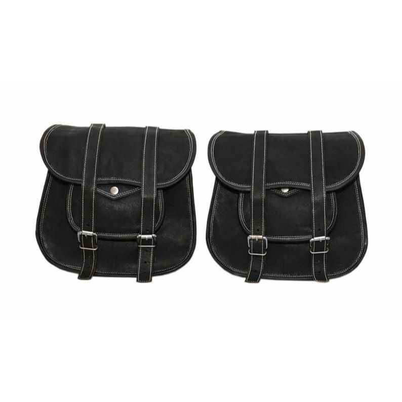 

2pcs Motorcycle Bicycle Leather Saddle Bags | Handmade Vintage Panniers | Side Luggage for Bikes & Cruisers 11 x 9 x 3 in