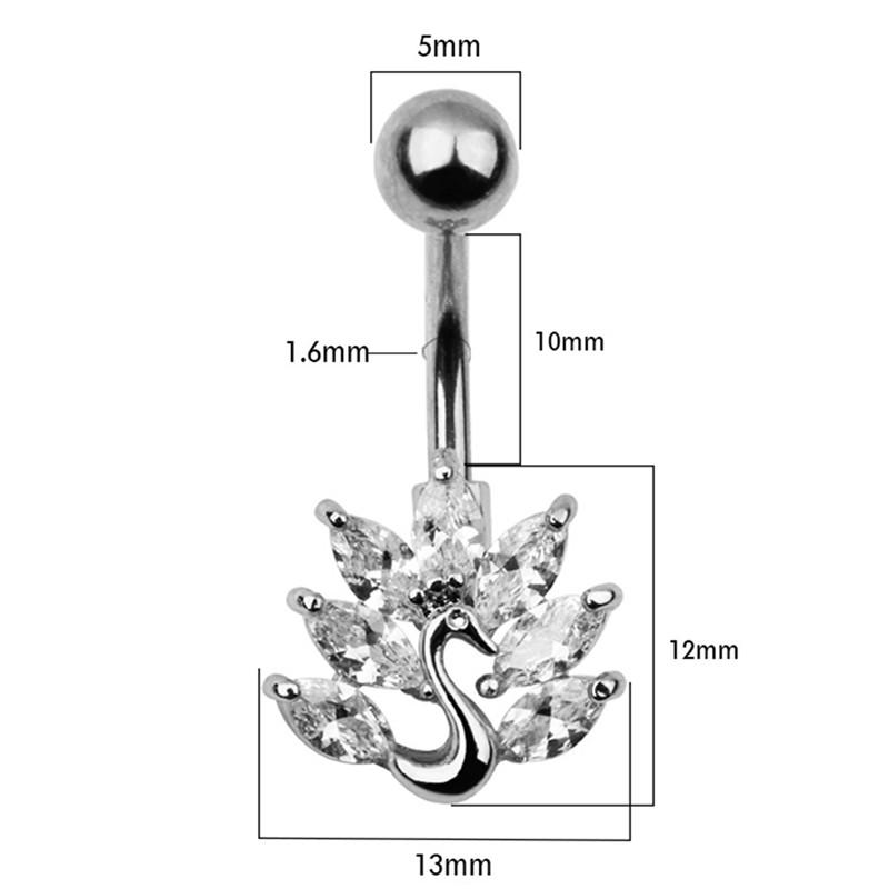 Stainless Steel Peacock Zircon  Belly Button Ring Navel Piercing Jewelry