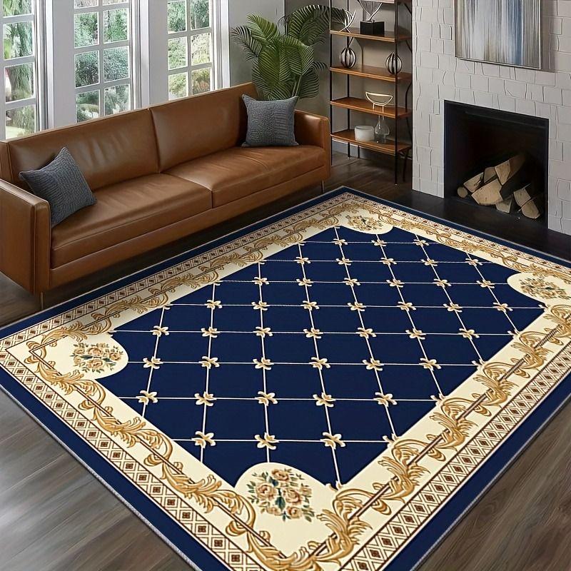 

Богемно-блакитний золотистий квітковий візерунок Килимок із принтом Килимок проти ковзання Машина Килимок Спальня Вітальня Ванна кімната Загальні кімнати Килимок для підлоги 120 x160cm