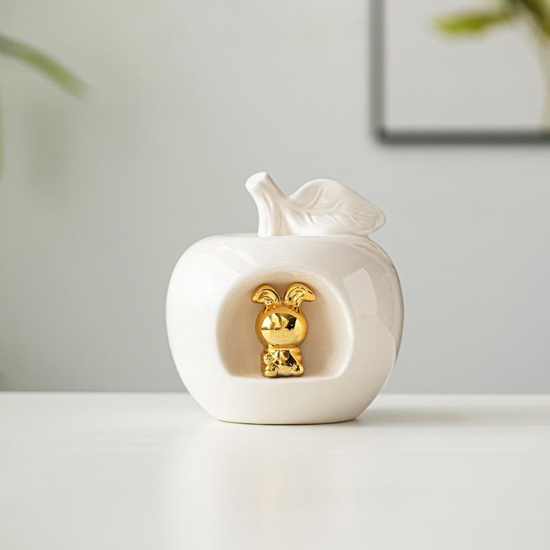 Christmas Ceramic Apple Figurine Modern Nordic Decorative Ornament Luxury Tabletop Sculpture for Home Office Living Room