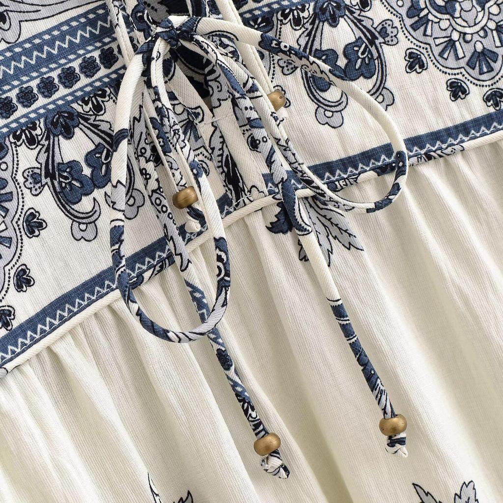 2026 Spring European & American Style Women's Bohemian Tassel Print Loose Dress