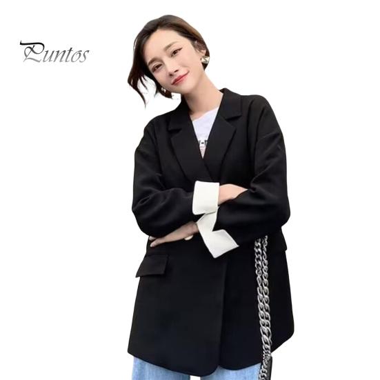 

Женский пиджак с лацканами, длинный рукав, однобортный пиджак с карманами, однотонный, свободный крой, верхняя одежда для отдыха M чёрный