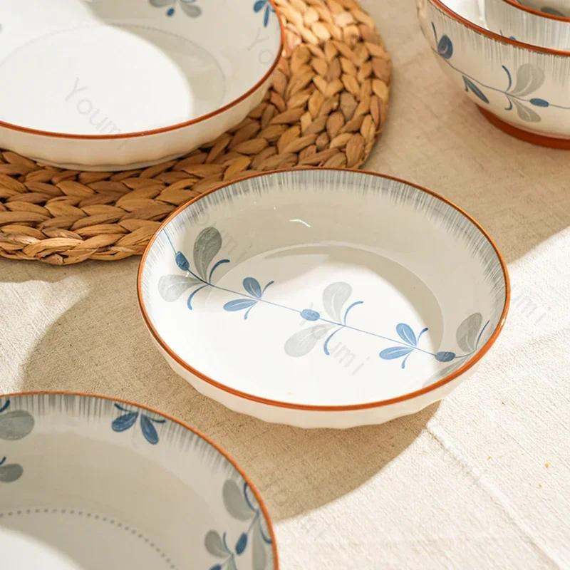 Retro Chinese Style Ceramic Plates Luxury Hotel Restaurant Fruits Salad Plate Home Delicious Dishes Fish Plate Unique Tableware