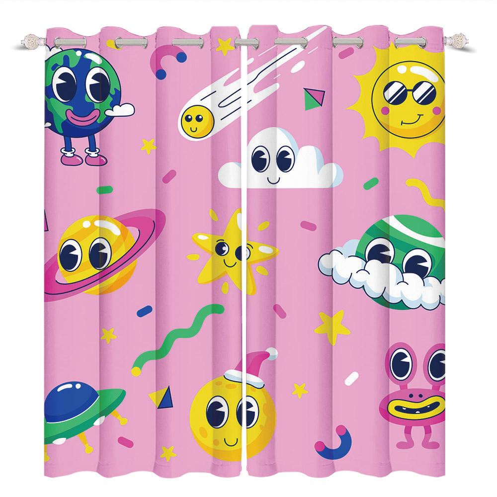 Kids Room Decoration Curtain Cartoon Pattern Whale Unicorn Space Planet Elephant Boy Girl Children'S Bedroom Blackout Curtains