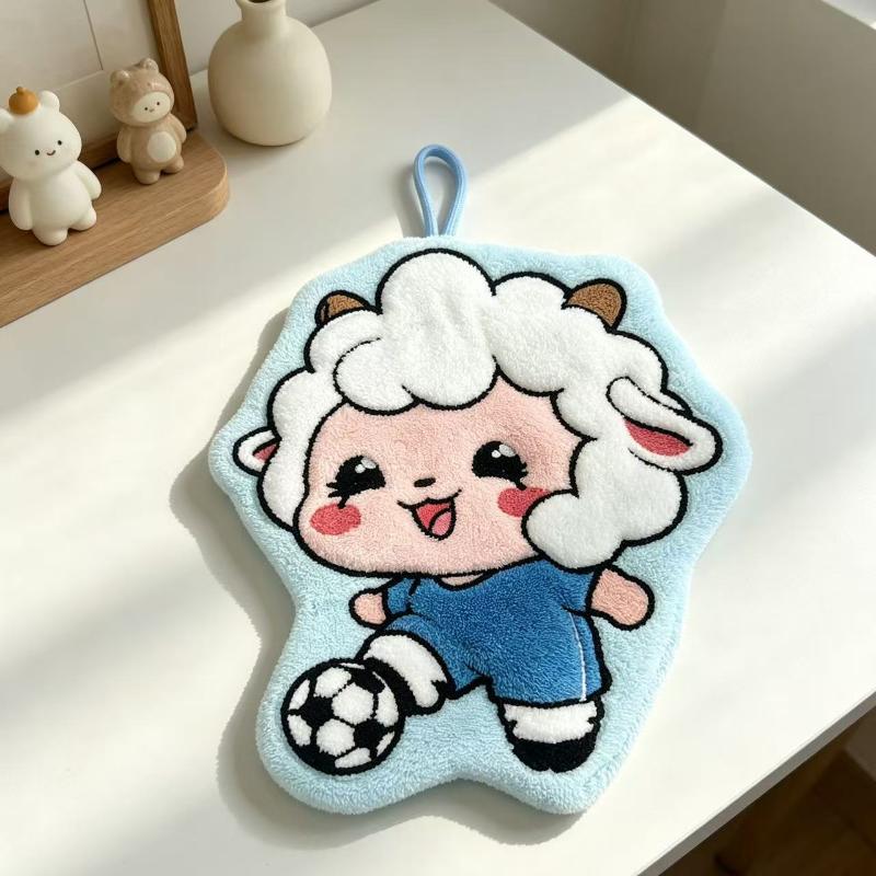 Cute Cartoon Sheep Shaped Hanging Hand Towel Thick Absorbent Soft Lint Free For Kitchen Bathroom Daily Use