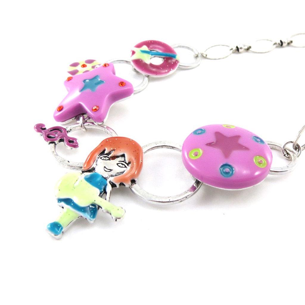 NOA [J2250] - Designer Necklace 'Rockeuse' Pink Green Blue