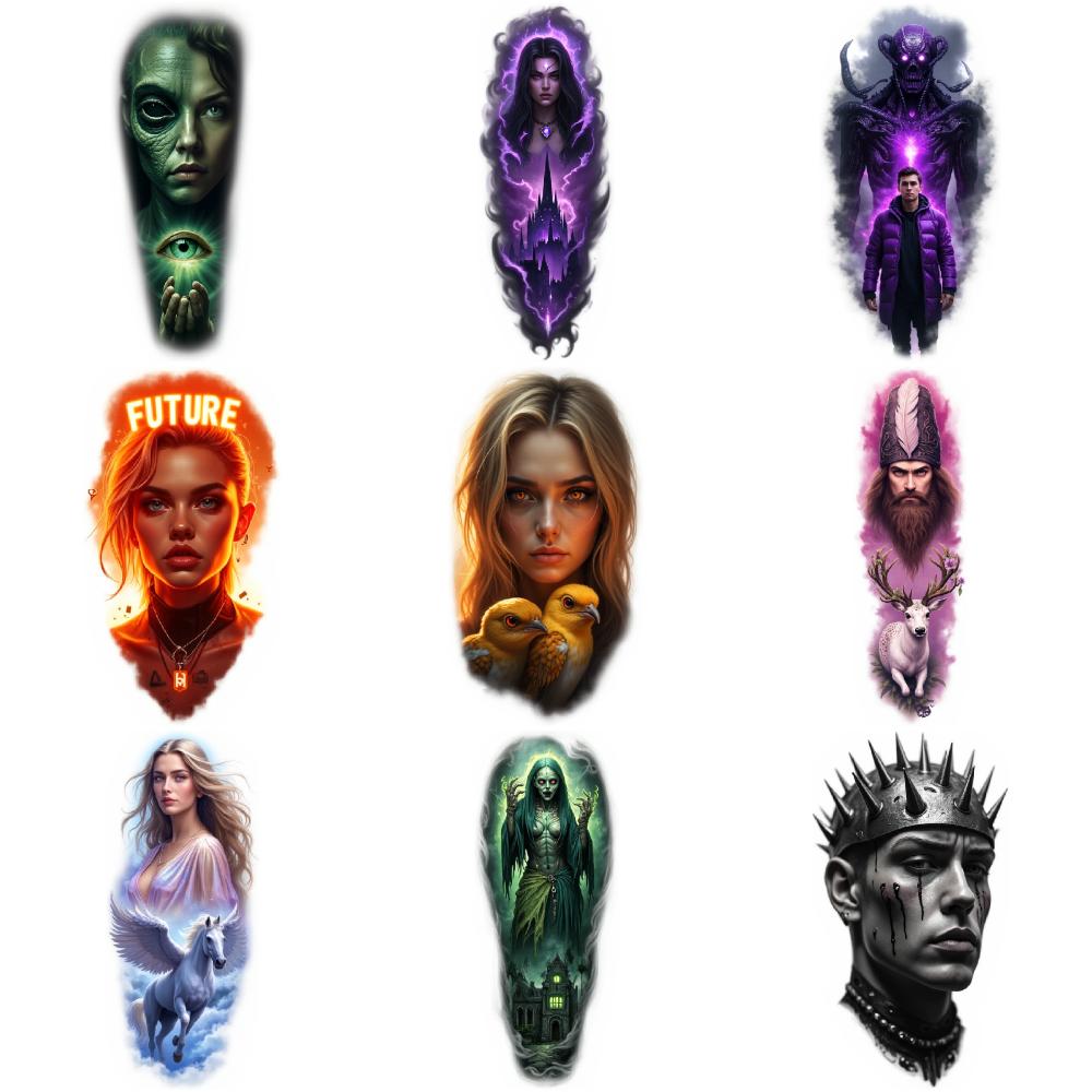 9pcs Temporary Tattoo Realistic Temporary Tattoos Demonic Creature Alien Face Space Explorer For Thighs Shoulders Adult