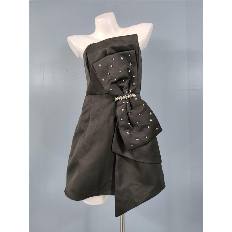 

Export Single in-Home Chest Wrap Graceful and Fashionable Beautiful All-Match Bows Diamond-Embedded Western Style Sexy Short Dress Women Black M