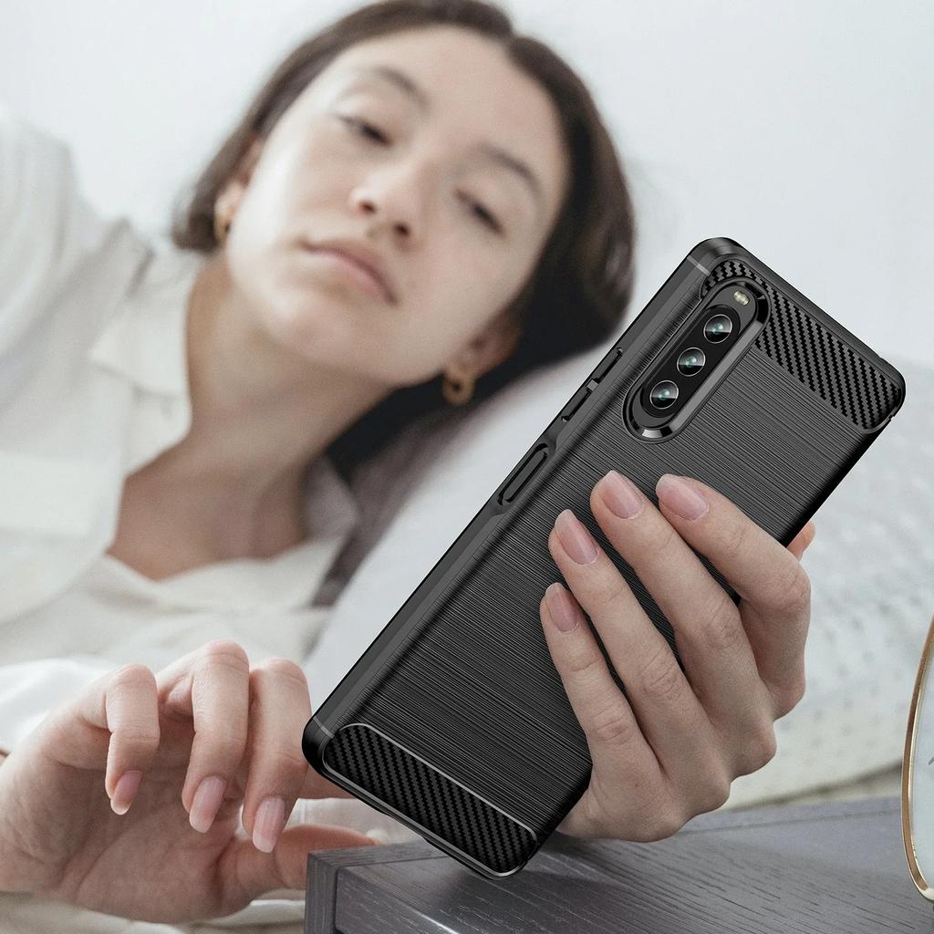 Custodia Flessibile di Lusso in TPU Per Sony Xperia 10 VI 1 V 5 IV III Copertura Protettiva Texture Fibra di Carbonio Guscio Protettivo Fundas Hülle