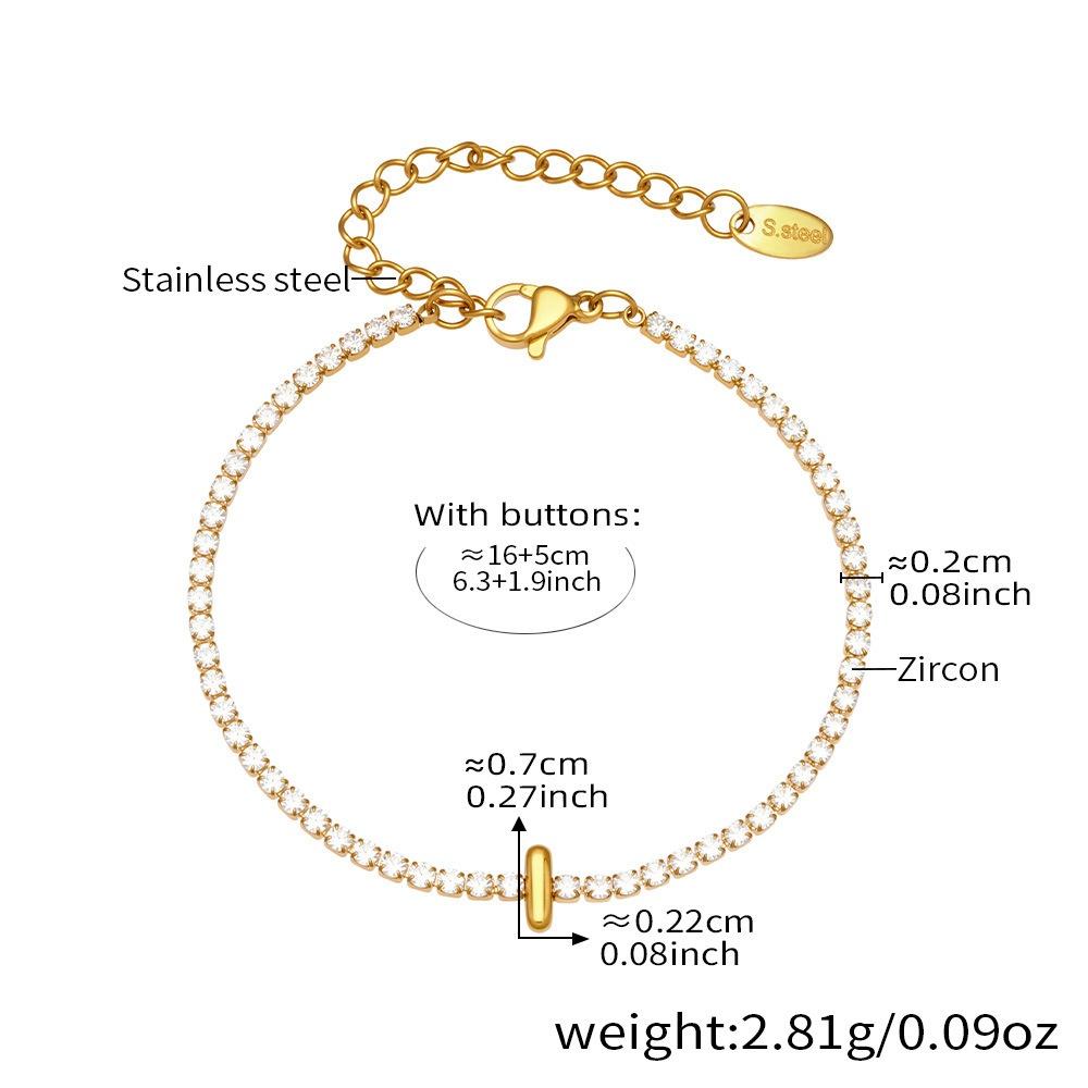Ins 18K Gold Plated Stainless Steel Initial Letter Tennis Bracelet for Women Waterproof 16cm