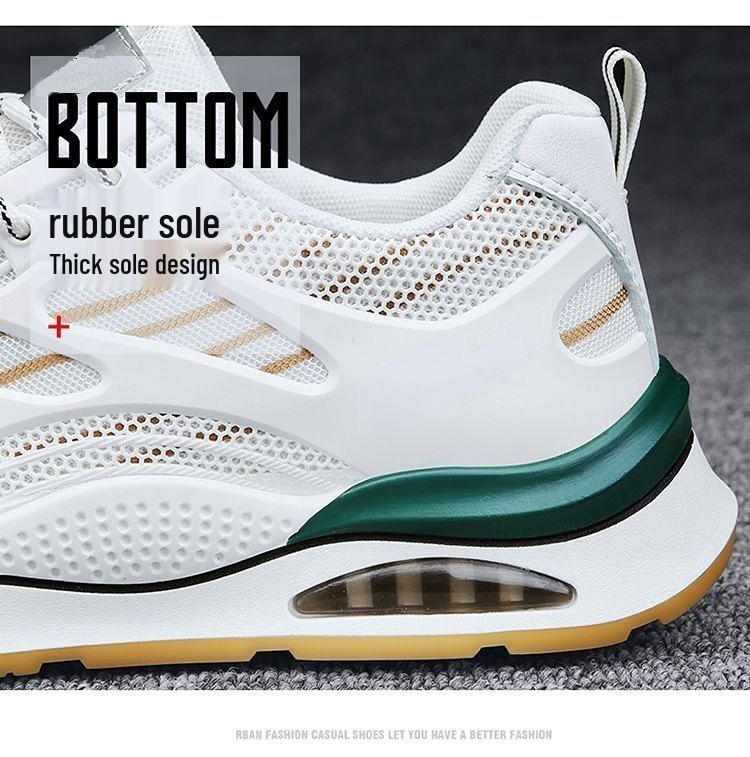 Men's Summer Breathable Mesh Sneakers, Versatile White Thick-Soled Casual Running Shoes