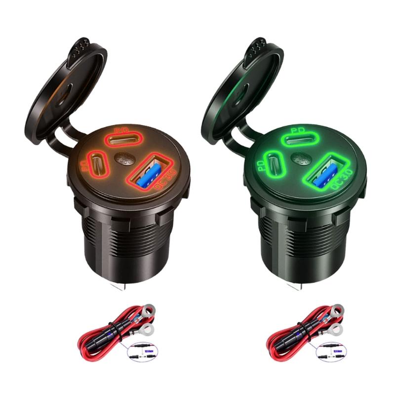 Waterproof 3-Port USB & Type C Power Outlet 45W Type C Fast Charging Socket for 12V/24V Vehicles, Boats, Motorcycles
