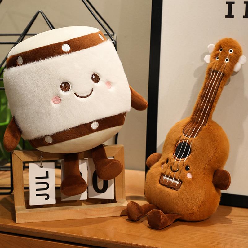 New Musical Instrument Doll Piano Pipa Pillow Cushion Brown Guitar Drum Plush Toy Cute  Kawaii Birthday Gift Children Home Decor