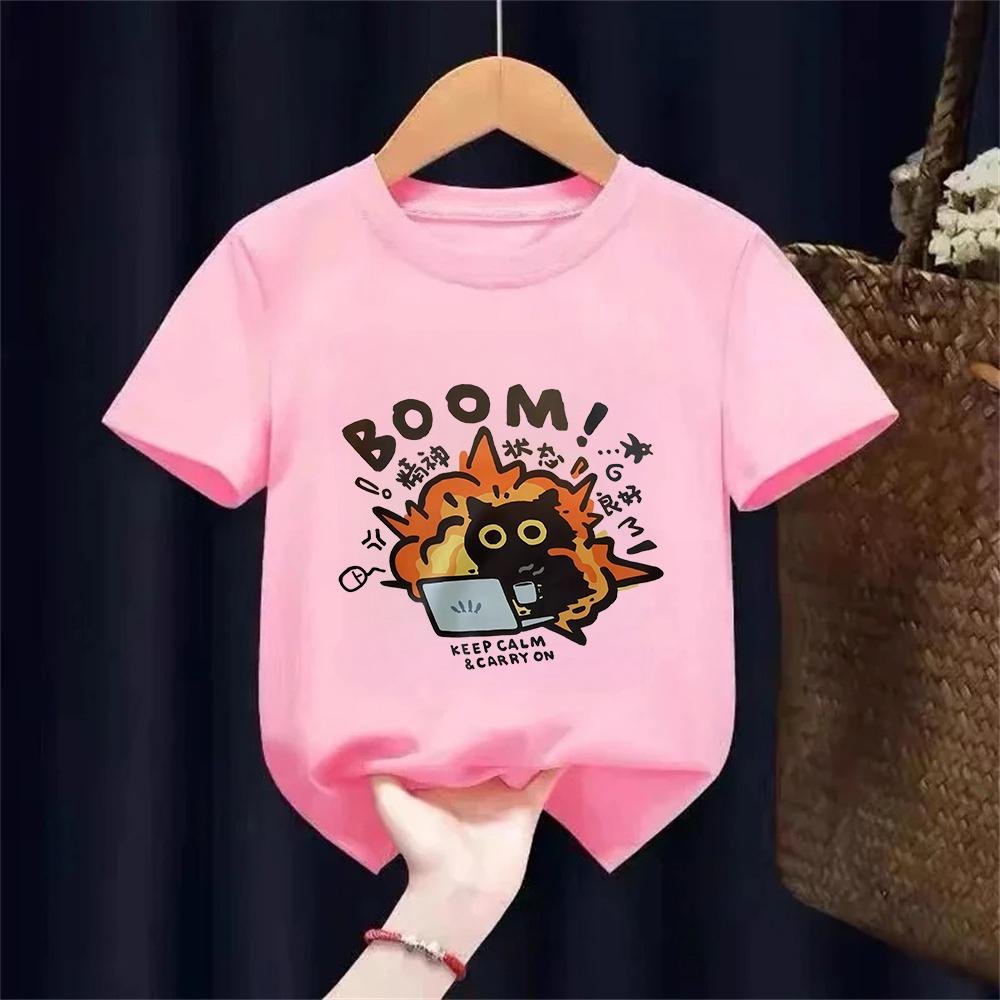 Kawaii Good Mental State Pure Short Sleeved Tshirt for Kids Tee Clothes Casual Cartoon Top