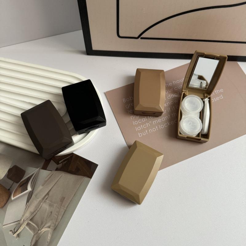 Simple Colorful Lens Box Eye Container Lovely Travel Kits Matte Black Brown Contact Lens Case with Mirror for Women