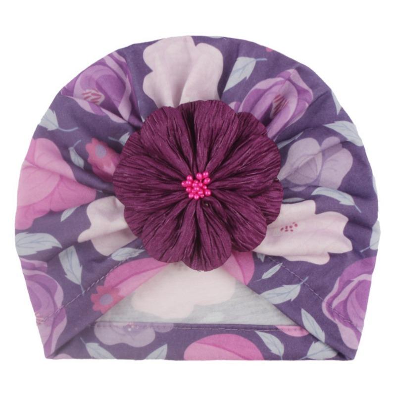 New baby print hat, baby cute flower boneless fetal hat, children's knotted Indian hat
