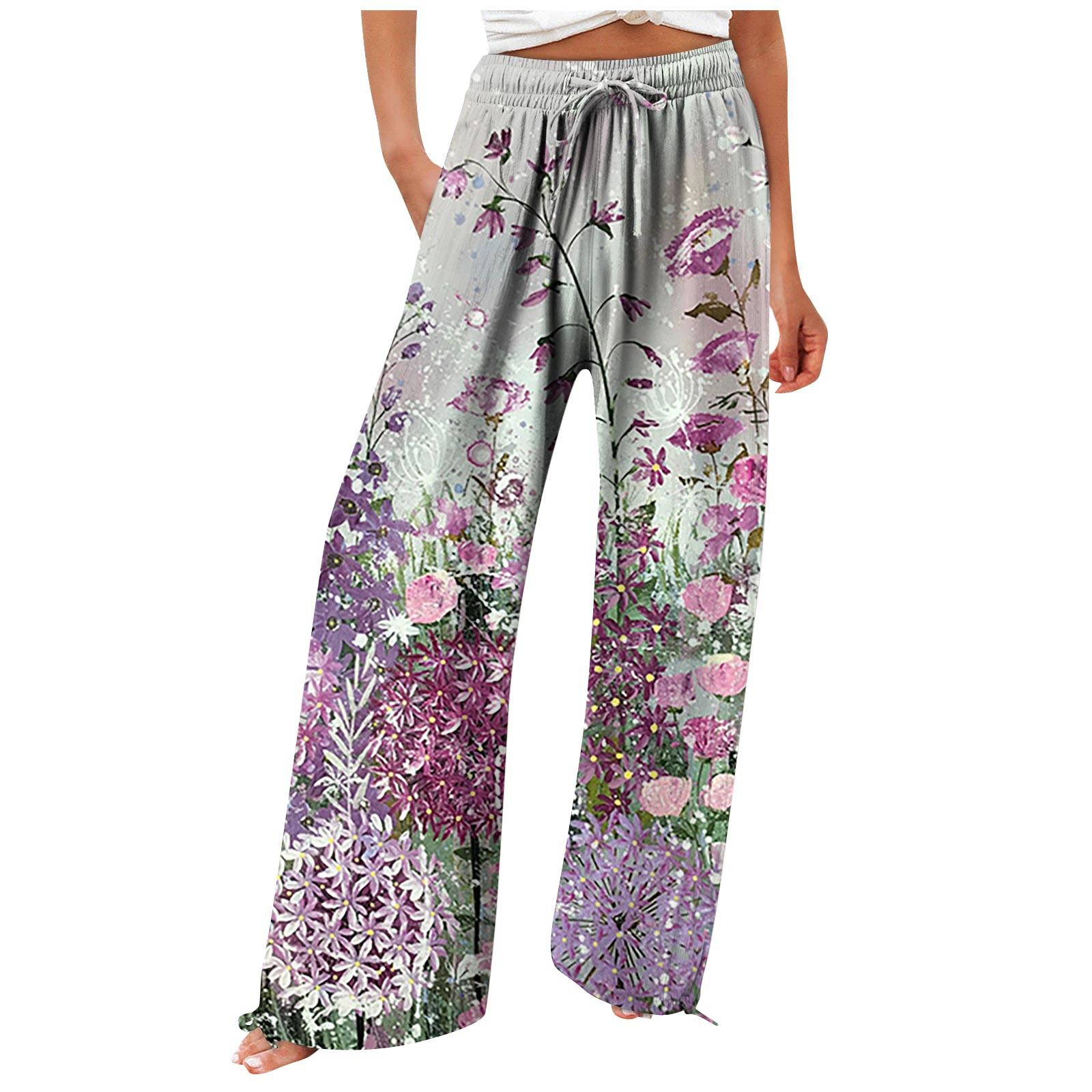 

Женские модные свободные повседневные брюки с высокой талией и принтом, повседневные брюки XL фиолетовый