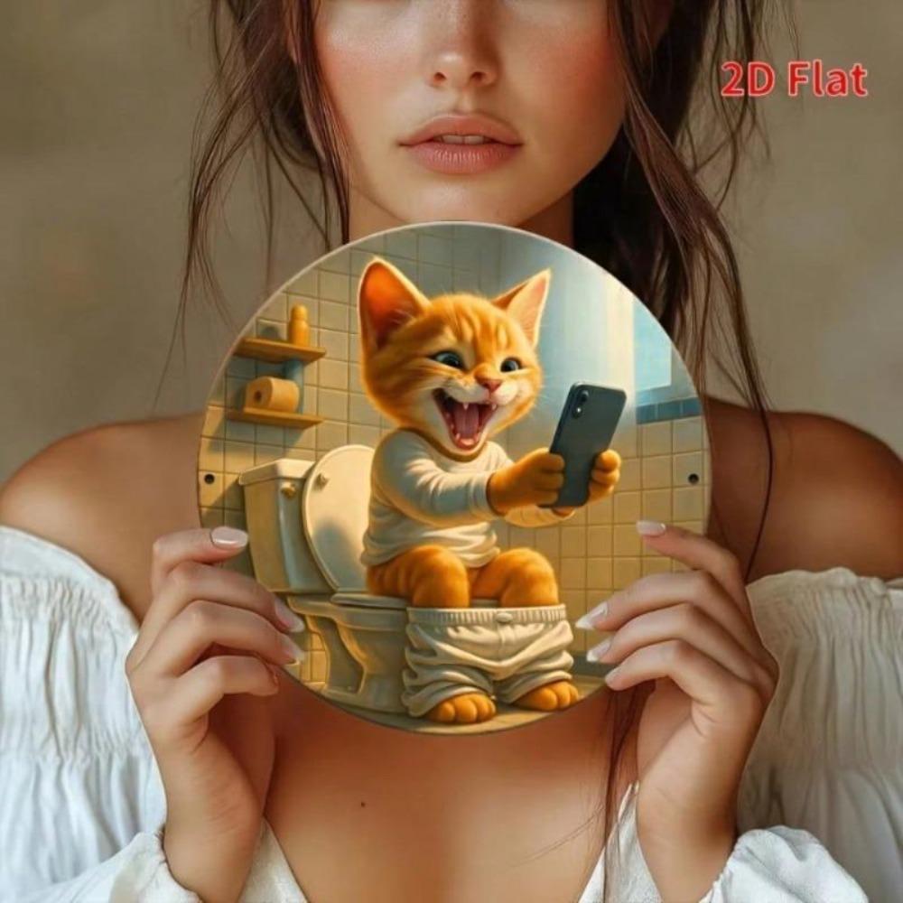 Funny Cat Toilet Bathroom Metal Sign Humor Wall Art Home Decor