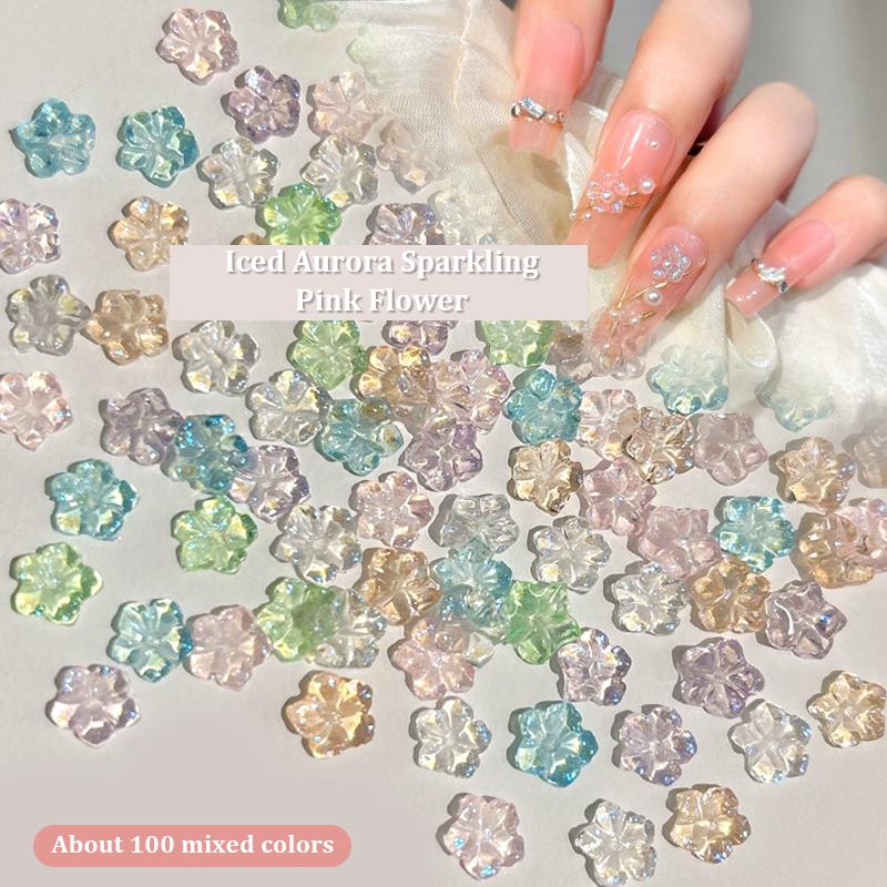 100Pcs/Pack Diy Nail Art Decor Icy Little Flower Nail Drills Five-Petal Flower Nail Art Jewelry Manicure Diamond Manicure Design