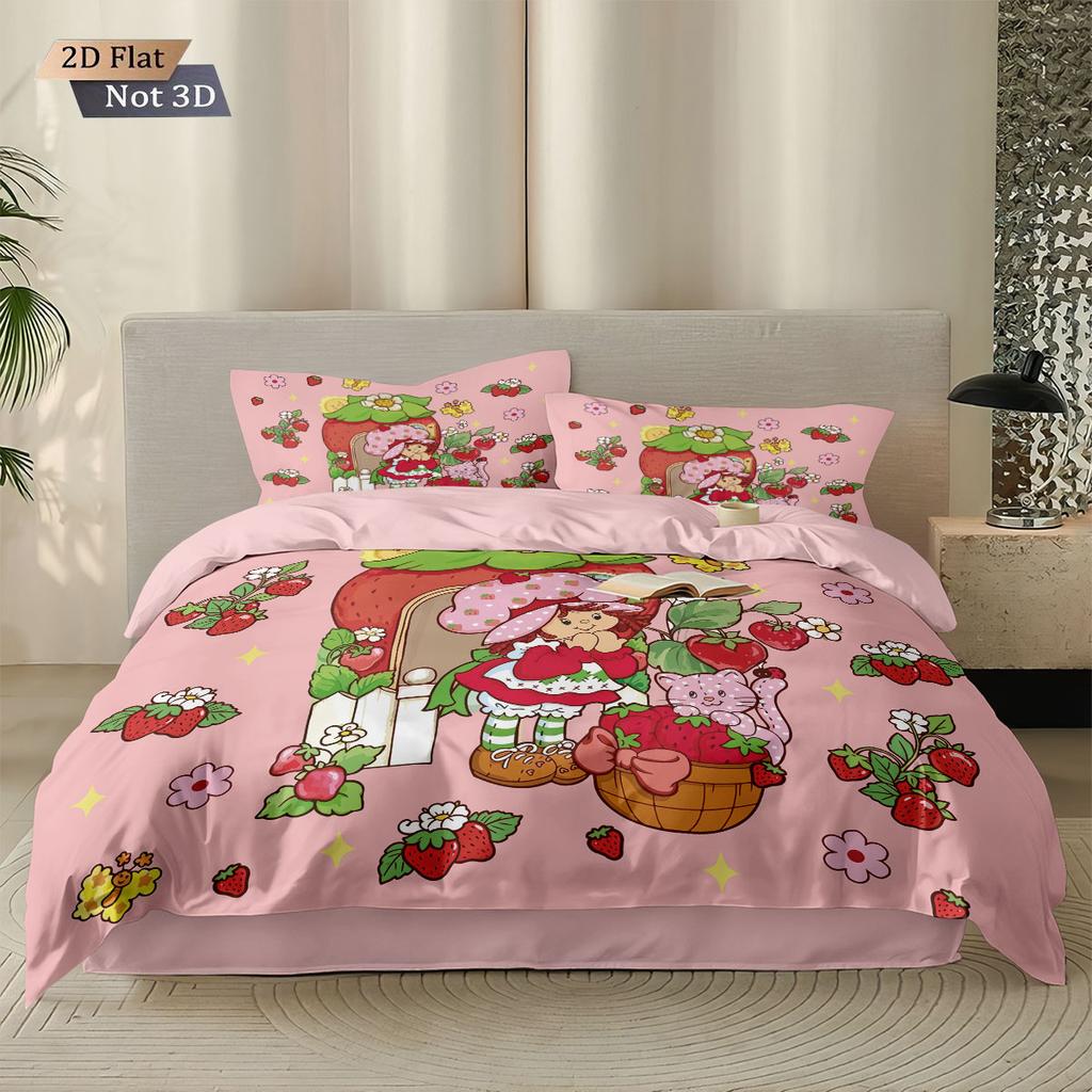 3Pcs Pink Strawberry Cake Girl Print Coreless Duvet Cover Set Multi Size Bedroom Bedding Decoration Comfortable Machine Washable
