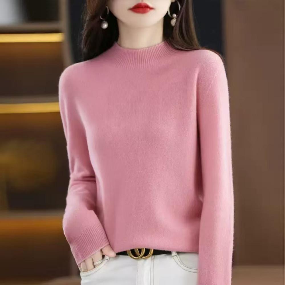 Autumn Winter Sweater Women Half High Neck Long Sleeve Top Loose Slim Versatile Pullover Knitwear Casual Knitted Jumper