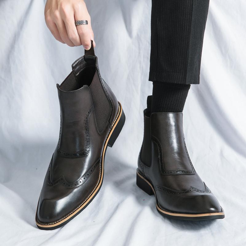 Fashion Leather Ankle Boots Top Quality Comfortable Fashion Brogue Brand Chelsea Boots
