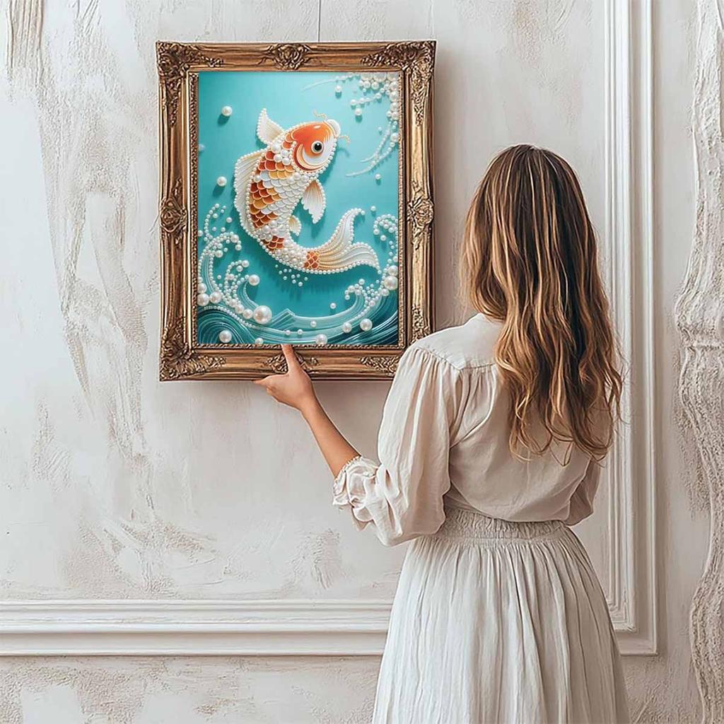 Pearl Golden Carp DIY Diamond Art Kits 15.7x19.6inch Gem Art Diamond Painting Kits Without Frame for Adults Gift Idea Home Wall Decor