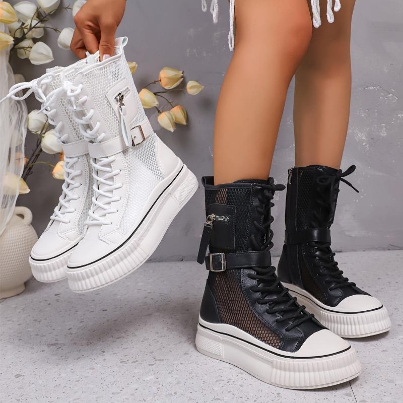 Martin Boots Female 2025 Summer New Mesh Boots Breathable Mesh Yarn Hollowed Out Mesh Thin Section Cool Boots Mid-calf Thick Bottom