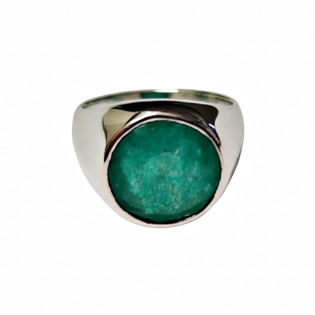 Genomskinlig Naturgrön Smaragdsring, 925 Solid Sterling Silver, Tung Sigillring för Män, Handgjorda Smycken, Gåva till Honom