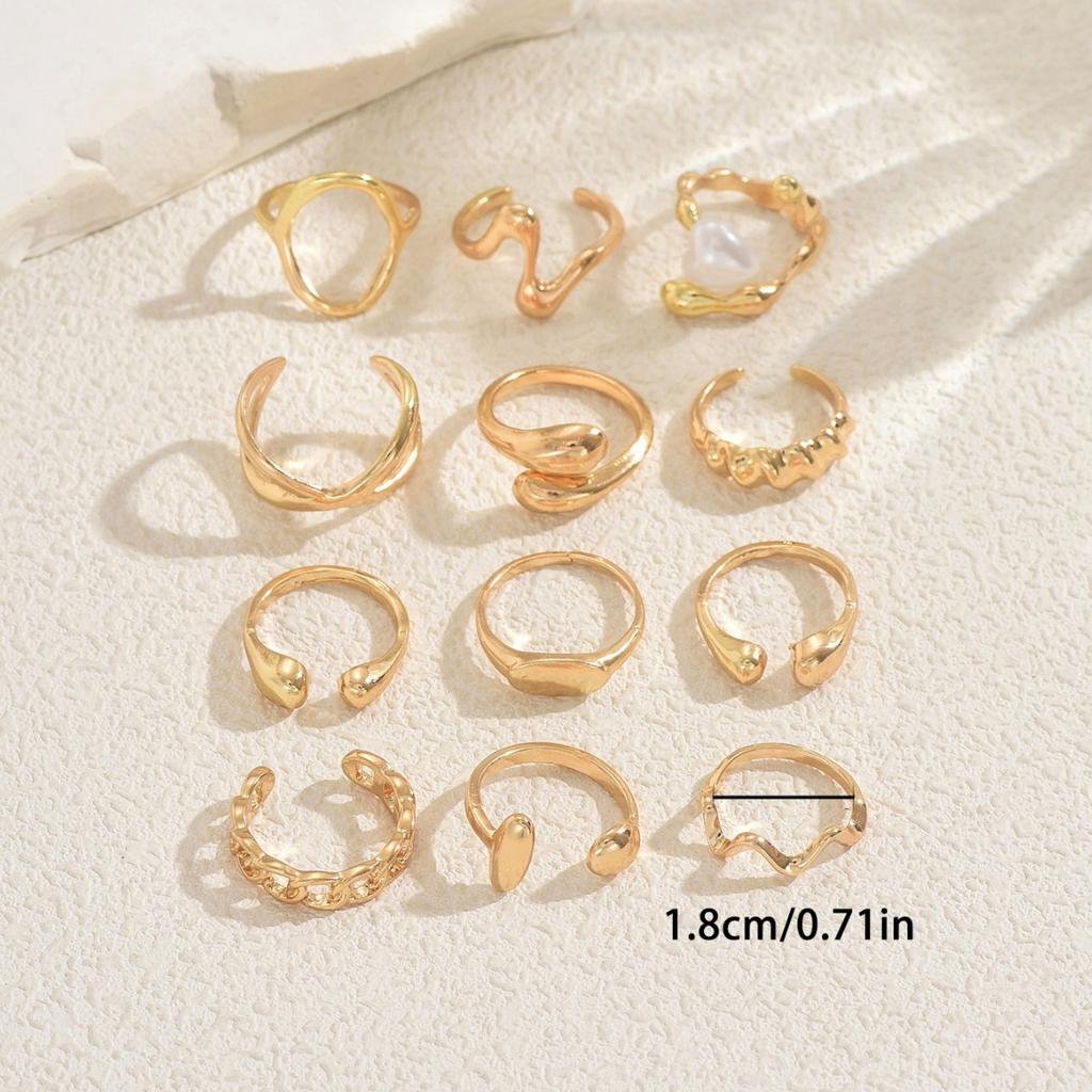 Women's ring set, geometric special-shaped opening with heart-shaped pearl design ring, high-end jewelry.