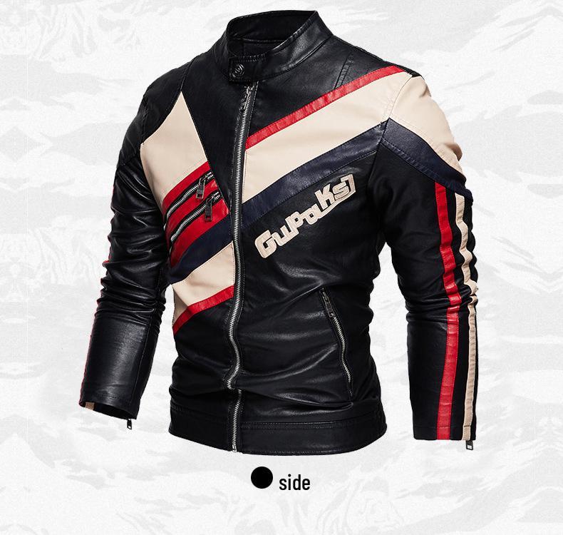Men's Cross-Border Fashion Slim Fit Motorcycle Jacket with Patchwork & Zipper