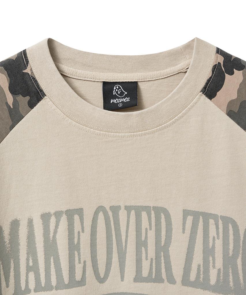 MOZMOZ Camo Color Block Raglan Pigment Oversized Short Sleeve T-Shirt Beige