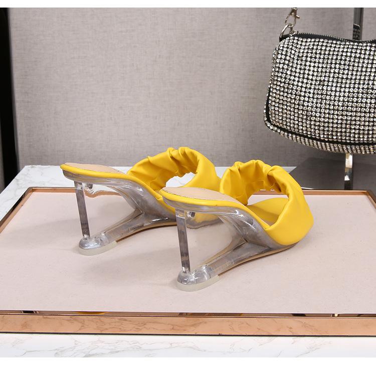 Cristal de apă sexy de vară 8 cm papuci cu toc înalt transparent cu pană de sticlă din piele lăcuită LFD-1098-71