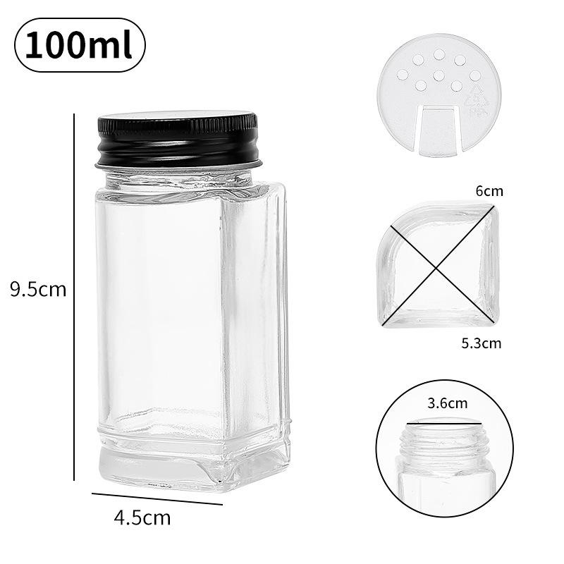 Acacia Wood Glass Seasoning Bottle Set - Pepper, Salt, Spices - 4-Piece Square Sprinkler Jars