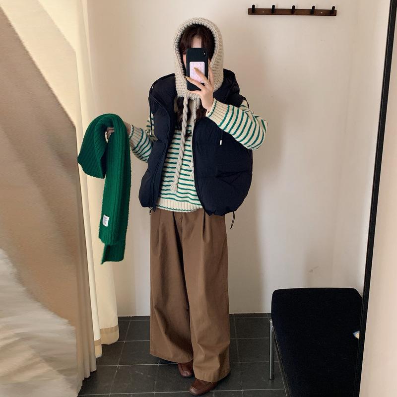 

Down cotton vest women s short hooded winter new loose small vest vest jacket L чёрный