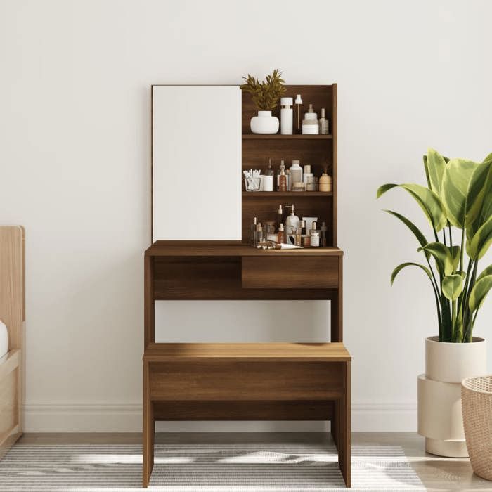 820492 vidaXL Dressing Table with Mirror Brown Oak 74.5x40x141 Cm