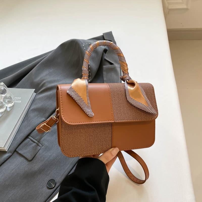 2025 New Contrasting Color Retro Portable Small Square Bag Female Sen Meng Fashionable Texture Shoulder Bag Personalized Commuter Messenger Bag