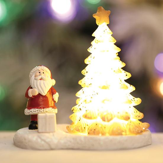 Night Light Mini Christmas Tree Nightlight with Santa Claus Figurine