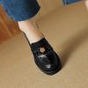 British high-heeled camellia small leather shoes spring thick heel round head platform single shoes loafers