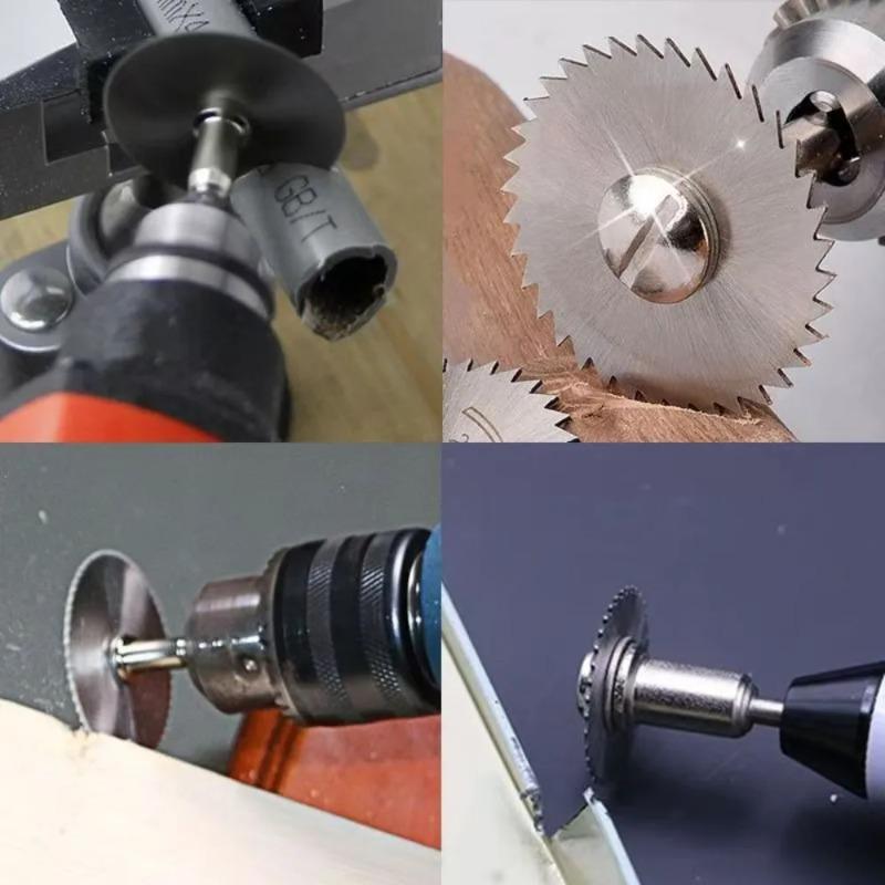 7Pcs Metal Cutting Disc Hss High Speed Steel Rotary Blade Wheel Discs Mandrel For Tools Wood Cutting Saw Dremel Cutter (3.175mm)