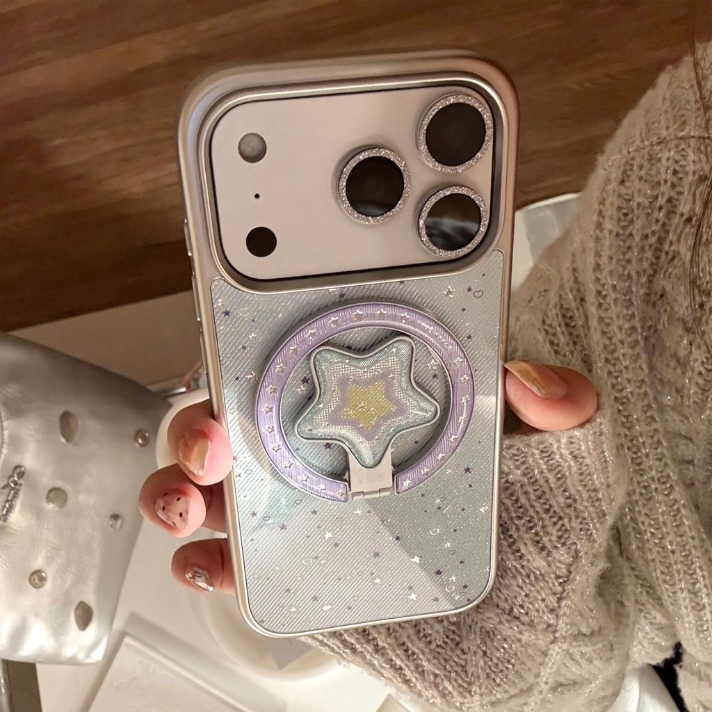 Starry Night is compatible with Apple devices17pm Phone case15Magnetic Bracket iphone16pro Gilded14Fresh Blue