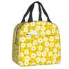 Floral Daisy Print Insulated Lunch Bag for Women Chamomile Flowers Cooler Thermal Lunch Tote Box Portable Picnic Food Bento Bags