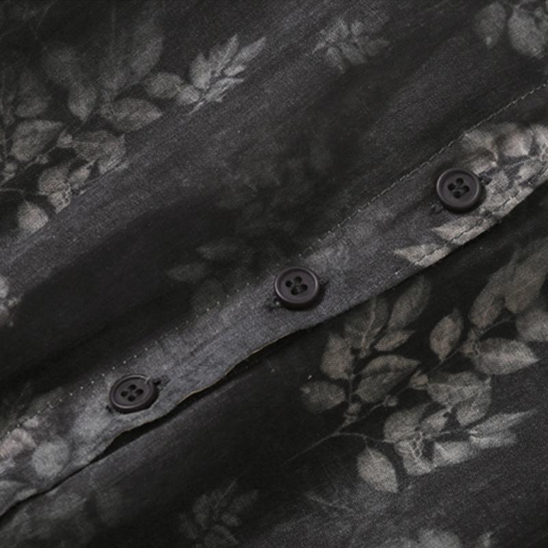 Abito lungo da donna stampato nero, estivo, sottile, con scollo a V e coulisse, stile bohémien vintage, plissettato, con risvolto