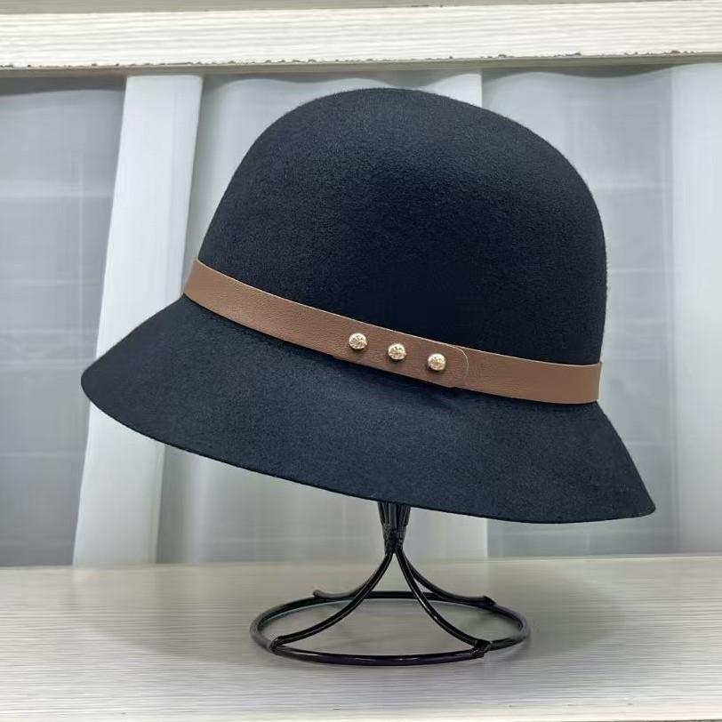 Hat women's autumn and winter fashion versatile autumn and winter wool hat wavy edge wool bucket hat winter British bowler hat