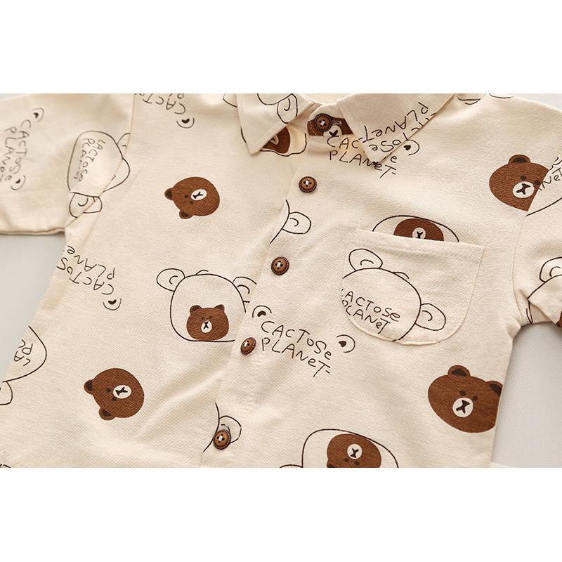 Spring Autumn Children Outfit Boys Clothing Set Full Print Cartoon Bear Shirt and Jeans 2Pcs Suit for Kids