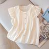 Silbeishi Women's 2026 Summer Flutter Sleeve Hollow-out Round Neck Blouse